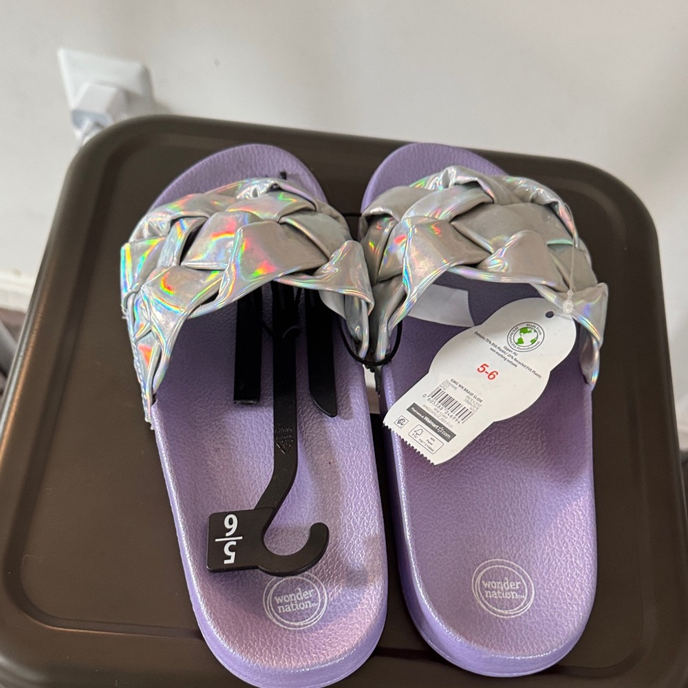 Wonder Nation Kids Holographic Sandals - Silver and Lavender